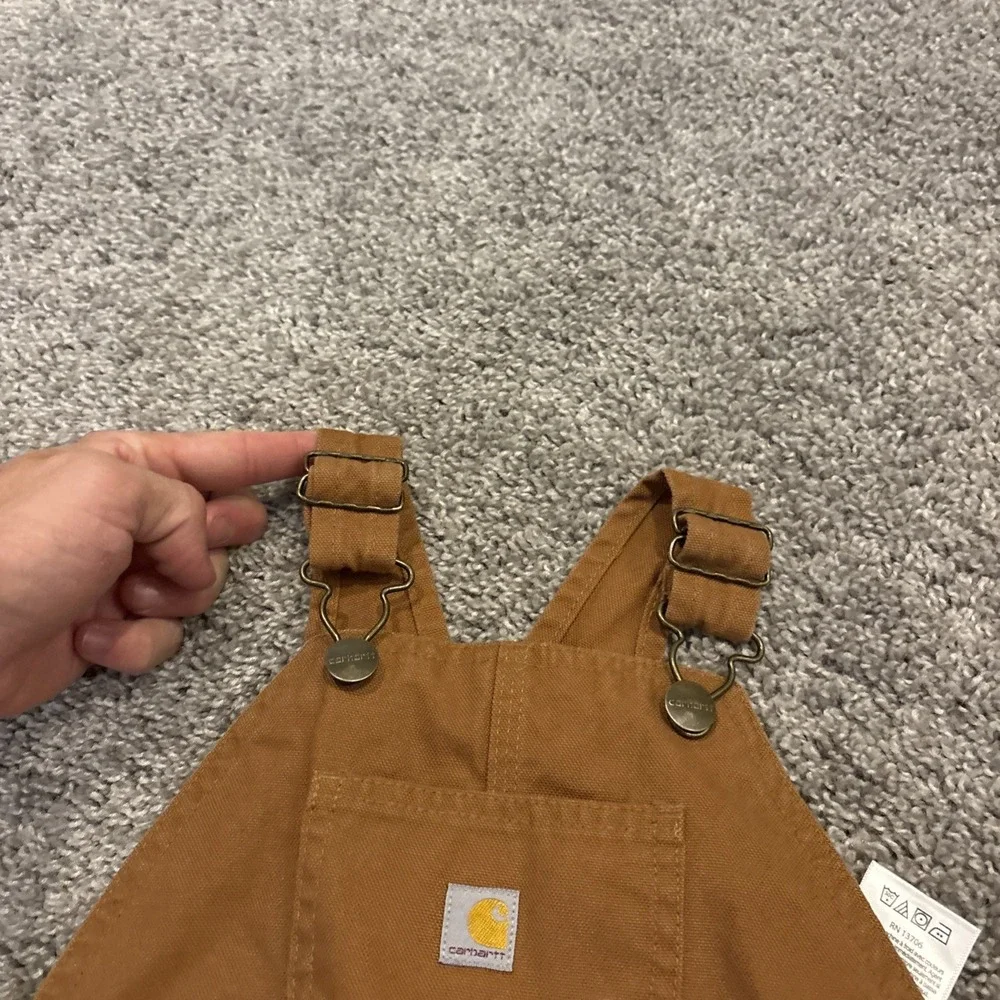 Carhartt Brown Camel Bib Overalls Plaid Flannel Lined Double Knee - Size 3T